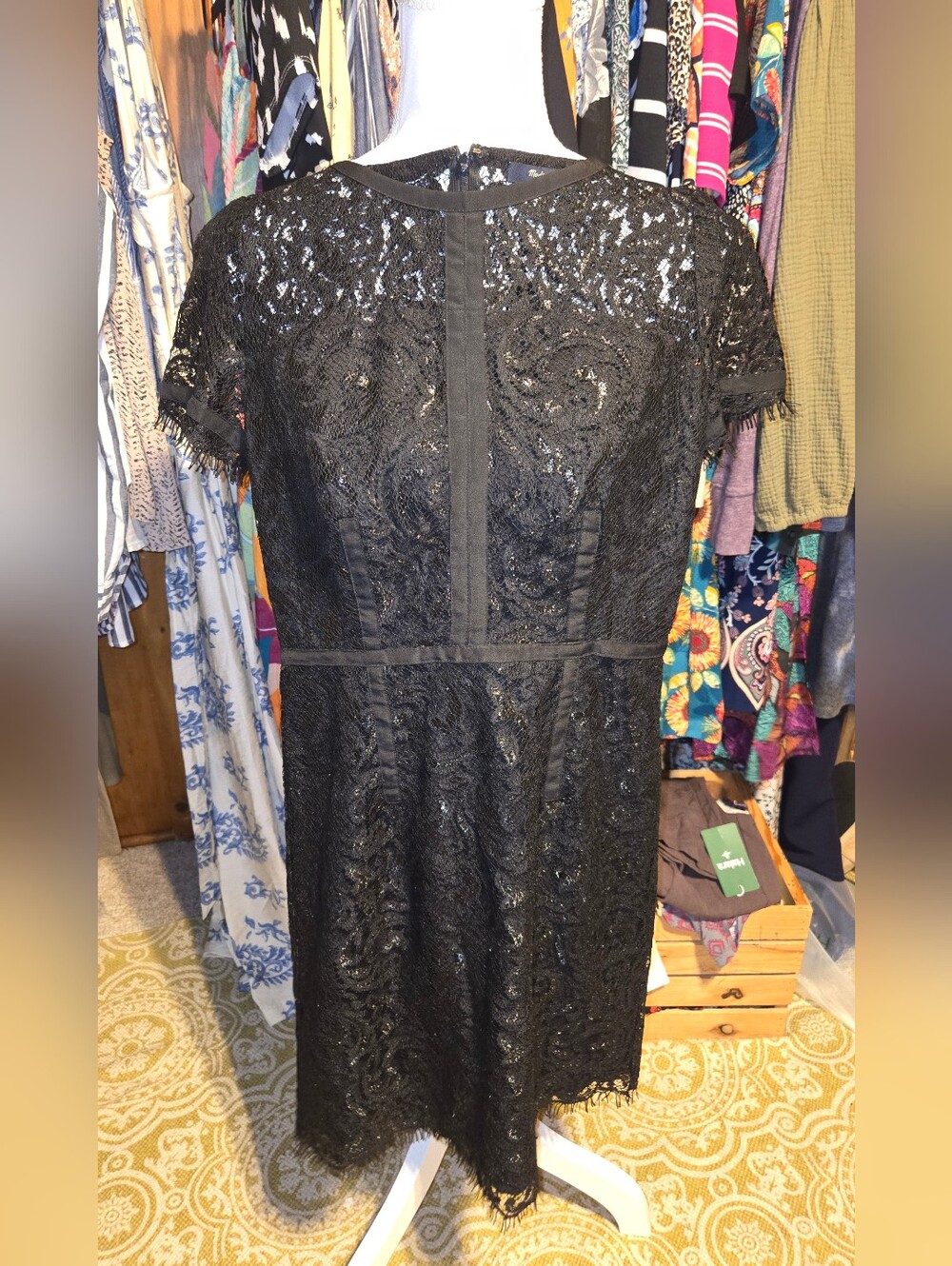 Madewell Black Lace Mini Dress with Fringe Trim